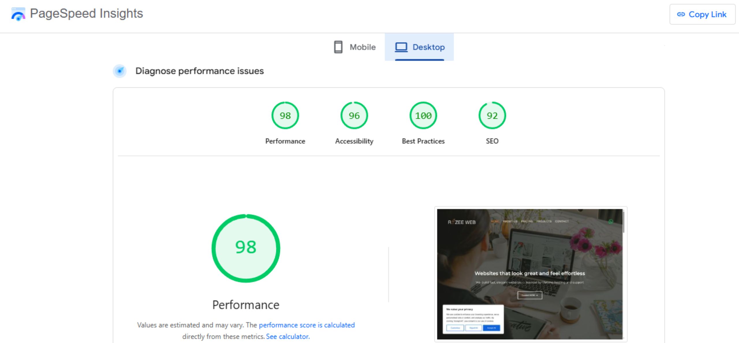 Rizeeweb desktop